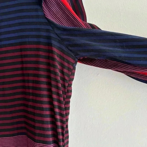 Joie Striped Button Down Shirt, Navy Blue/Black/Red/Magenta, Size Medium - Picture 7 of 16